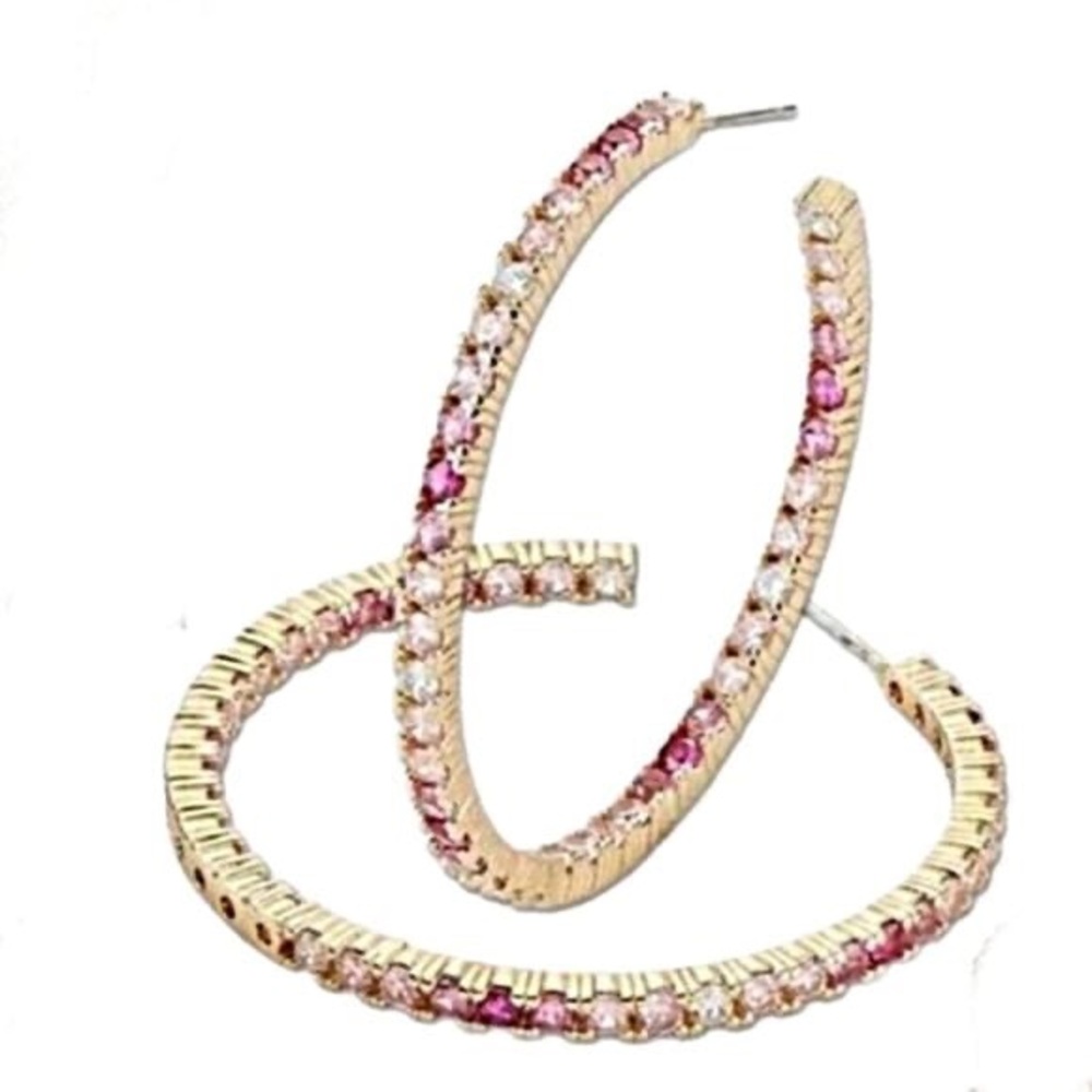 Park Lane Ombre Hoops 2 inch Simulated Pink Sapphire Earrings